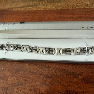 Stainless Steel cross w/rhinestone men's bracelet
